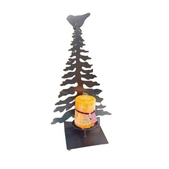 Vintage Metal Candle Holder Pine Tree Shaped 18.5in Farmhouse‎ Style Winter - Picture 1 of 16